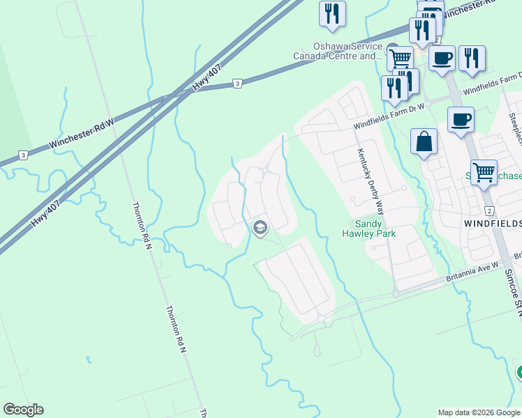 map of restaurants, bars, coffee shops, grocery stores, and more near in Oshawa