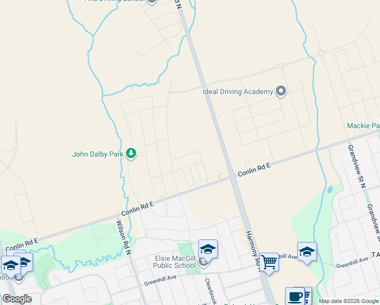 map of restaurants, bars, coffee shops, grocery stores, and more near 960 Lockie Drive in Oshawa