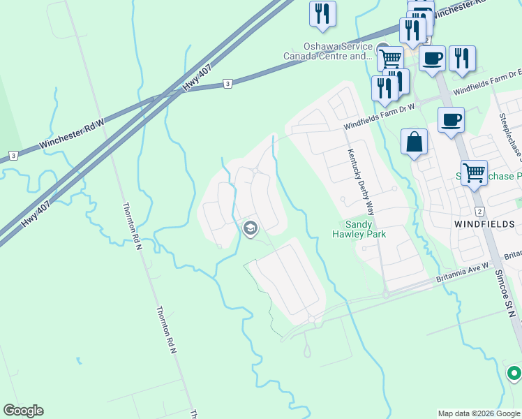map of restaurants, bars, coffee shops, grocery stores, and more near in Oshawa
