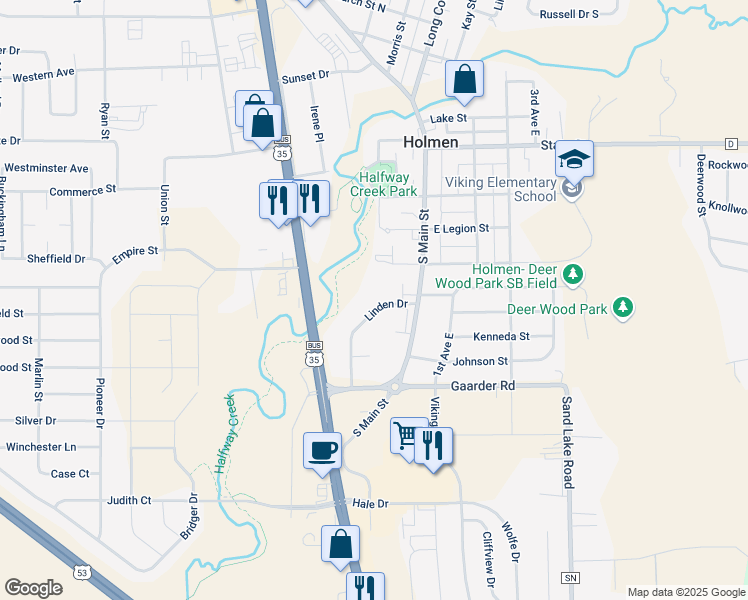 map of restaurants, bars, coffee shops, grocery stores, and more near 940 Linden Drive in Holmen