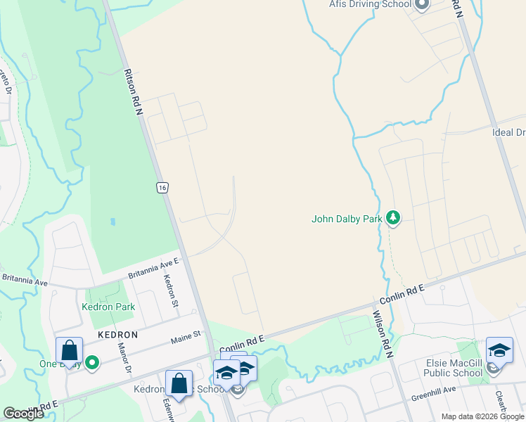 map of restaurants, bars, coffee shops, grocery stores, and more near in Oshawa