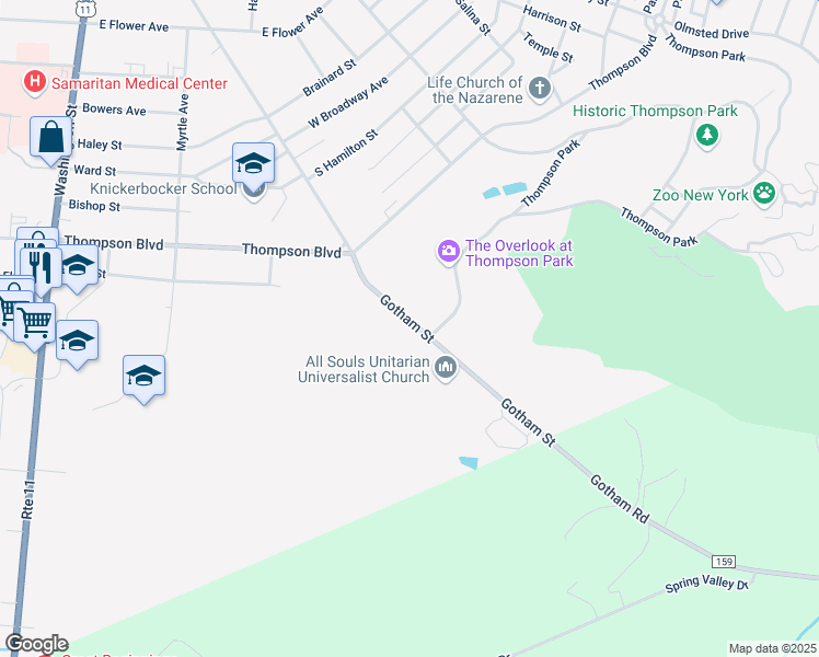map of restaurants, bars, coffee shops, grocery stores, and more near 1272 Gotham Street in Watertown