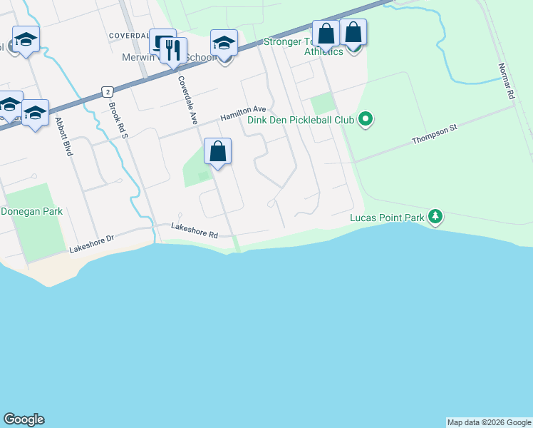 map of restaurants, bars, coffee shops, grocery stores, and more near 10 Springbrook Road in Cobourg