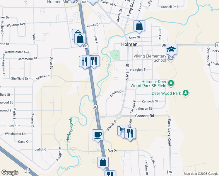 map of restaurants, bars, coffee shops, grocery stores, and more near 940 Linden Drive in Holmen