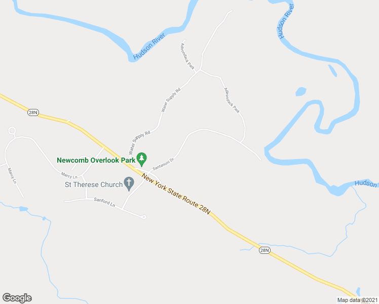 map of restaurants, bars, coffee shops, grocery stores, and more near 42 Santanoni Drive in Newcomb