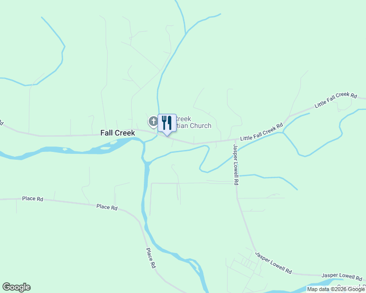 map of restaurants, bars, coffee shops, grocery stores, and more near 39106 Jasper Lowell Road in Fall Creek