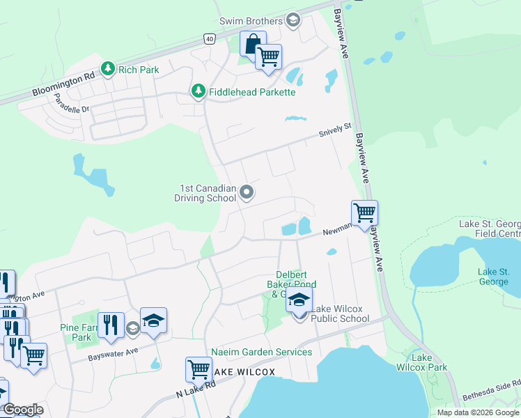 map of restaurants, bars, coffee shops, grocery stores, and more near 21 Delphinium Avenue in Richmond Hill