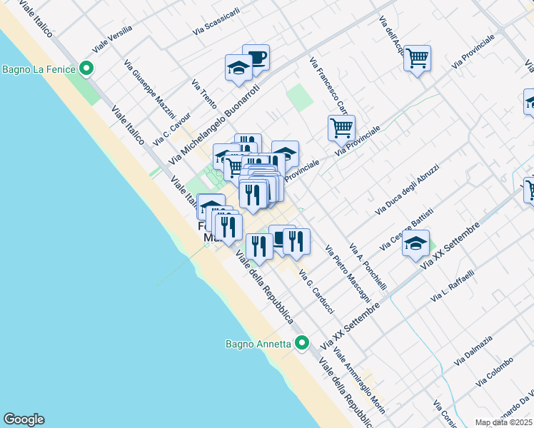 map of restaurants, bars, coffee shops, grocery stores, and more near 16 Via IV Novembre in Forte dei Marmi