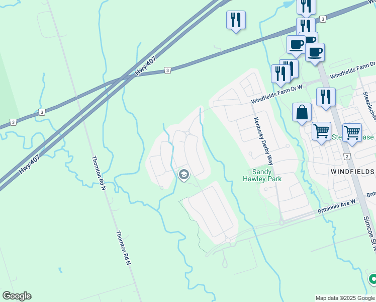 map of restaurants, bars, coffee shops, grocery stores, and more near in Oshawa