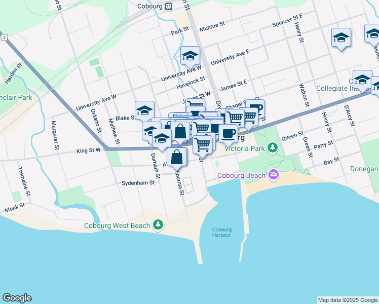 map of restaurants, bars, coffee shops, grocery stores, and more near in Cobourg