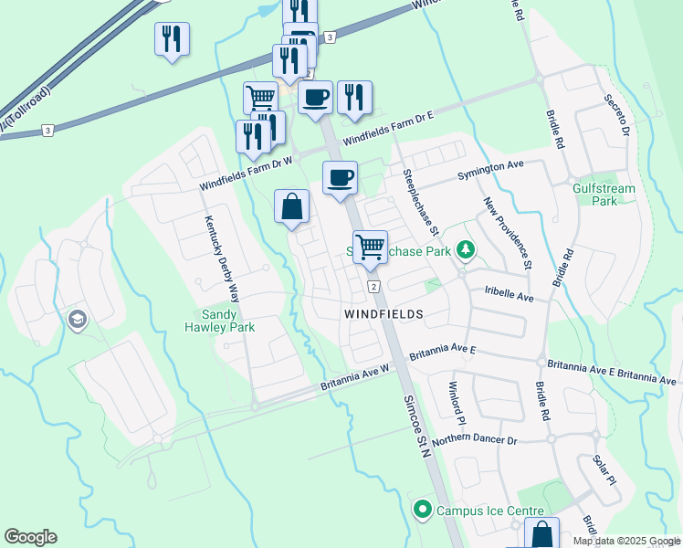 map of restaurants, bars, coffee shops, grocery stores, and more near in Oshawa