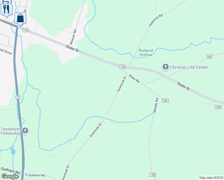 map of restaurants, bars, coffee shops, grocery stores, and more near 20181 Overlook Dr in Watertown