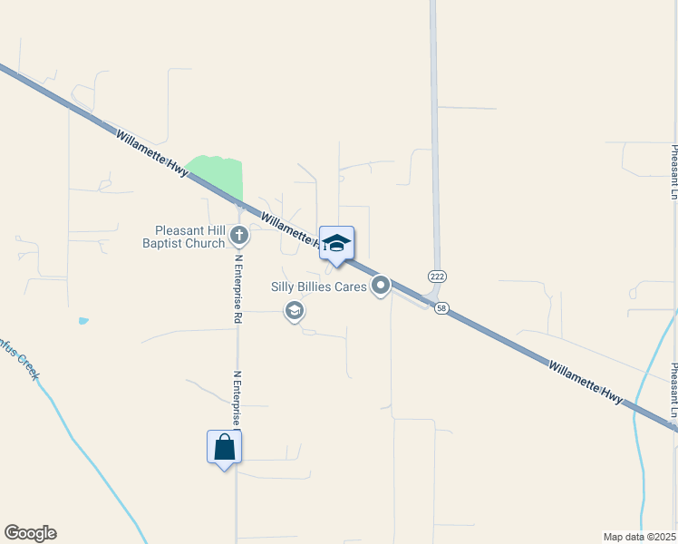 map of restaurants, bars, coffee shops, grocery stores, and more near 36386 Oregon 58 in Pleasant Hill