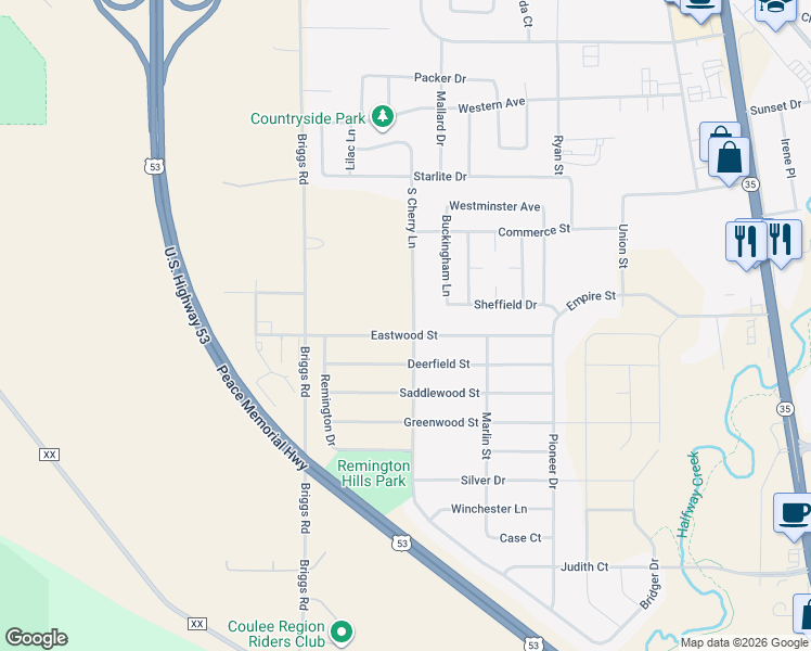 map of restaurants, bars, coffee shops, grocery stores, and more near 1003 Eastwood Street in Holmen