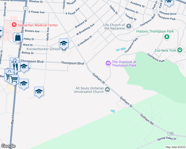 map of restaurants, bars, coffee shops, grocery stores, and more near 1272 Gotham St in Watertown