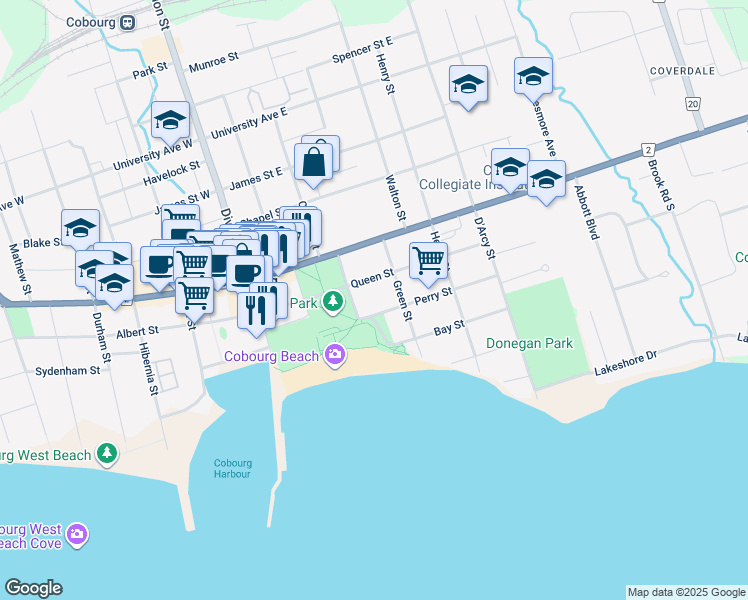 map of restaurants, bars, coffee shops, grocery stores, and more near in Cobourg