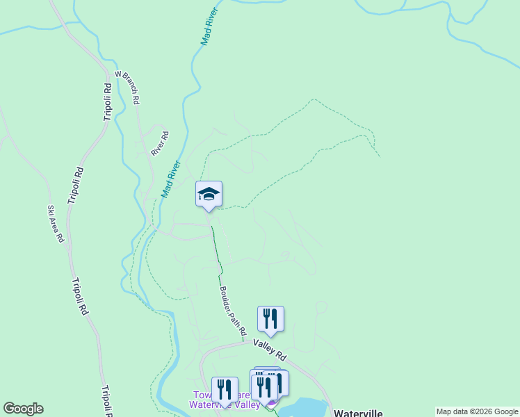 map of restaurants, bars, coffee shops, grocery stores, and more near 33 Greeley Hill Road in Waterville Valley