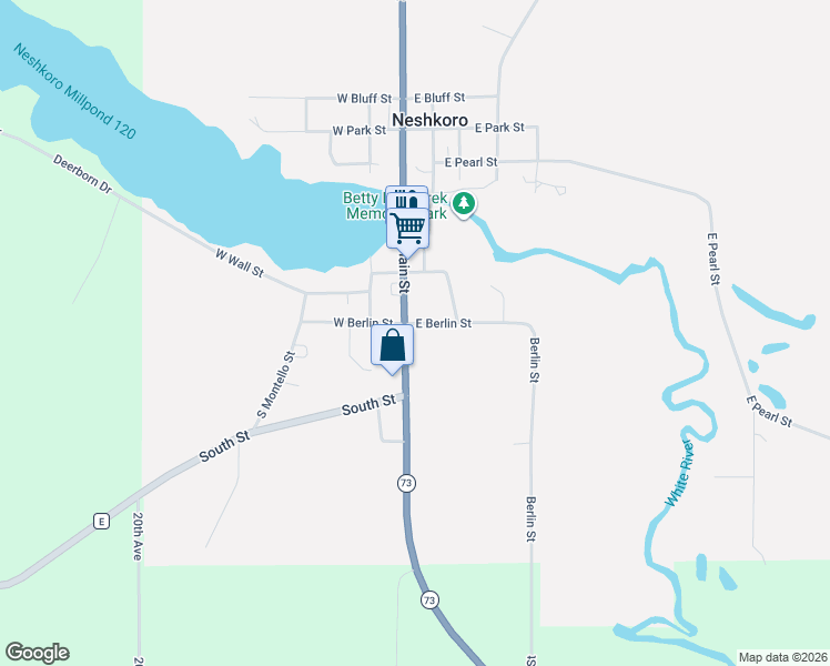 map of restaurants, bars, coffee shops, grocery stores, and more near 340 South Main Street in Neshkoro