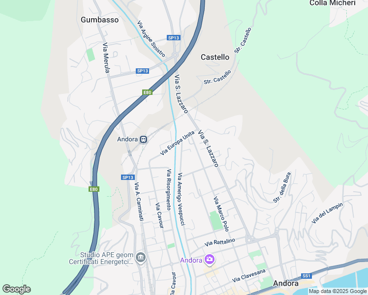 map of restaurants, bars, coffee shops, grocery stores, and more near 72 Via Vespucci in Marina di Andora