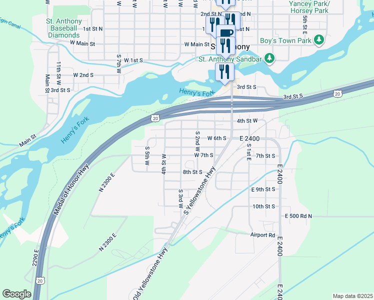 map of restaurants, bars, coffee shops, grocery stores, and more near 200-298 W 6th S in St Anthony