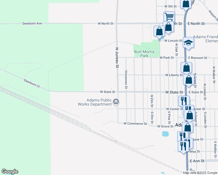 map of restaurants, bars, coffee shops, grocery stores, and more near 904 West State Street in Adams