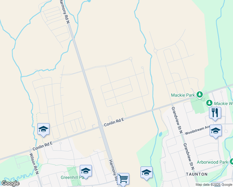 map of restaurants, bars, coffee shops, grocery stores, and more near in Oshawa