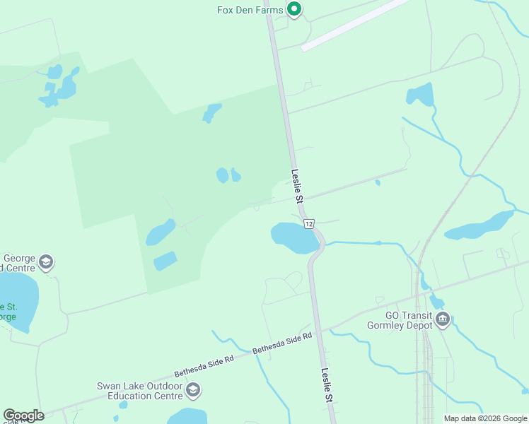 map of restaurants, bars, coffee shops, grocery stores, and more near 13256 Leslie Street in Richmond Hill