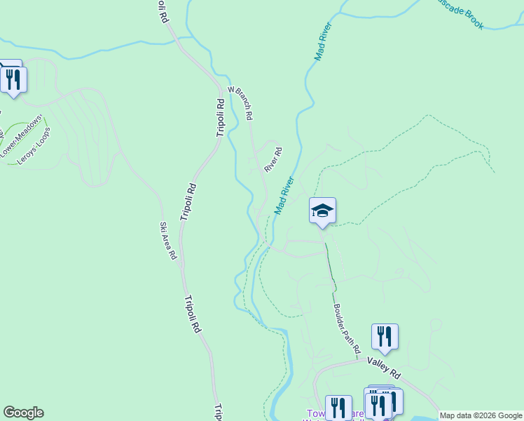 map of restaurants, bars, coffee shops, grocery stores, and more near 81 West Branch Road in Waterville Valley