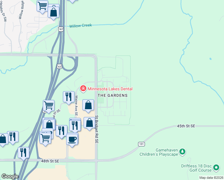 map of restaurants, bars, coffee shops, grocery stores, and more near 508 Geranium Street Southeast in Rochester