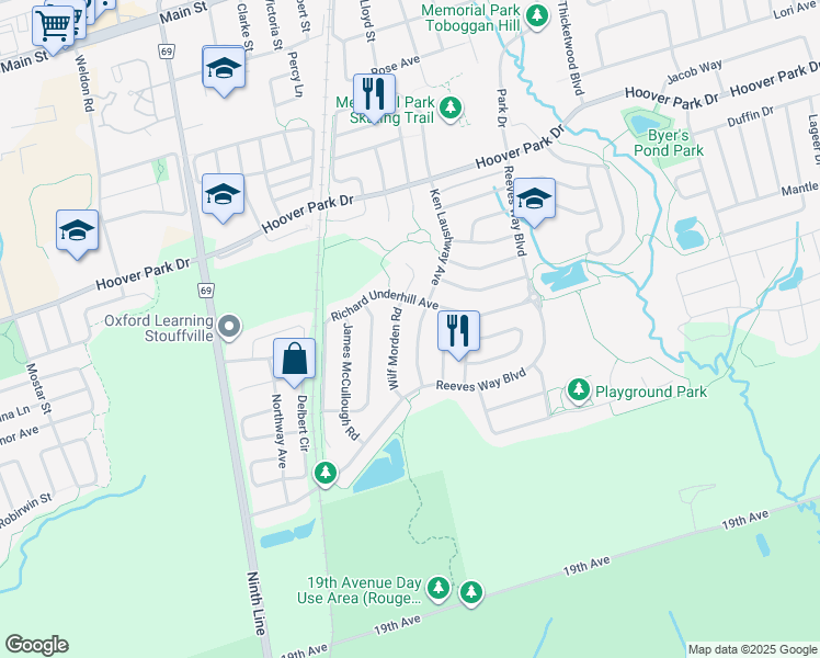 map of restaurants, bars, coffee shops, grocery stores, and more near 59 Ken Laushway Avenue in Whitchurch-Stouffville