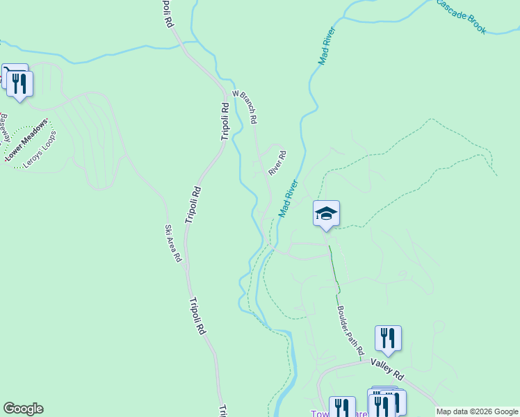 map of restaurants, bars, coffee shops, grocery stores, and more near 81 West Branch Road in Waterville Valley