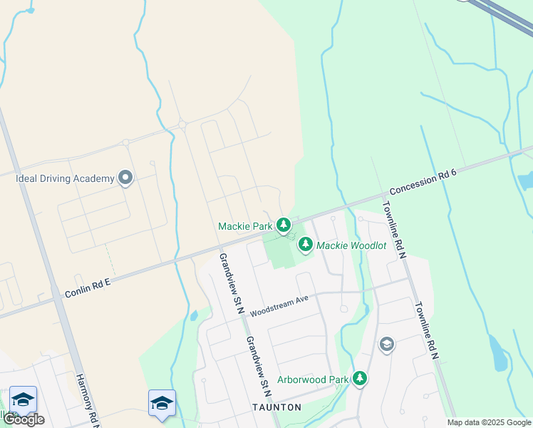 map of restaurants, bars, coffee shops, grocery stores, and more near 1440 Conlin Road East in Oshawa