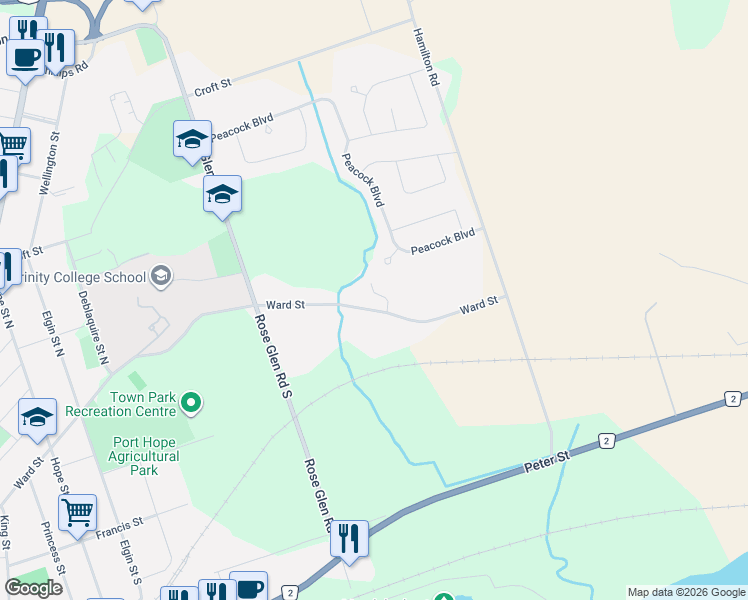 map of restaurants, bars, coffee shops, grocery stores, and more near 10 Talbot Drive in Port Hope