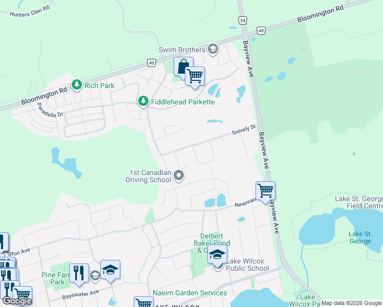 map of restaurants, bars, coffee shops, grocery stores, and more near 60 Wolfson Crescent in Richmond Hill