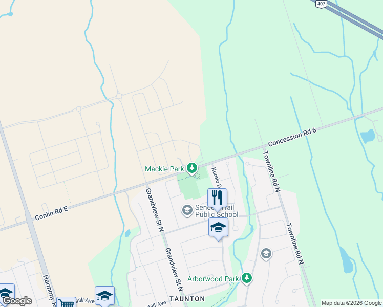 map of restaurants, bars, coffee shops, grocery stores, and more near 1541 Wheatcroft Drive in Oshawa