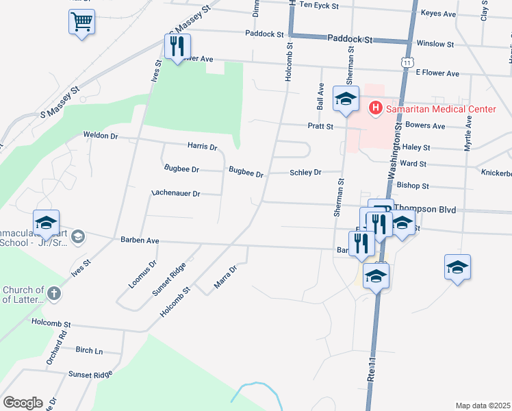 map of restaurants, bars, coffee shops, grocery stores, and more near 22 Shepard Purchase in Watertown