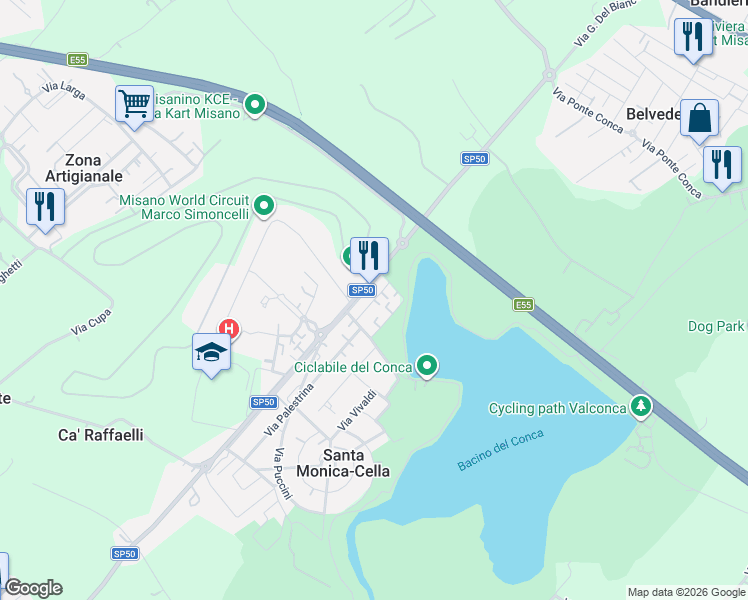 map of restaurants, bars, coffee shops, grocery stores, and more near 1B Via Sant'Ilario in Santa Monica-cella