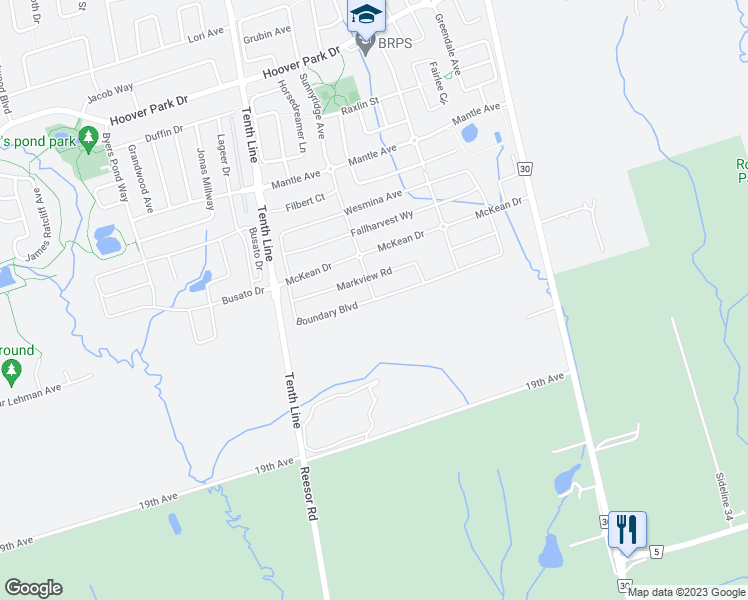 map of restaurants, bars, coffee shops, grocery stores, and more near 322 Boundary Boulevard in Whitchurch-Stouffville