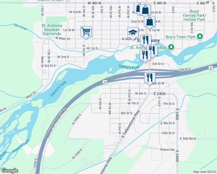 map of restaurants, bars, coffee shops, grocery stores, and more near in St. Anthony