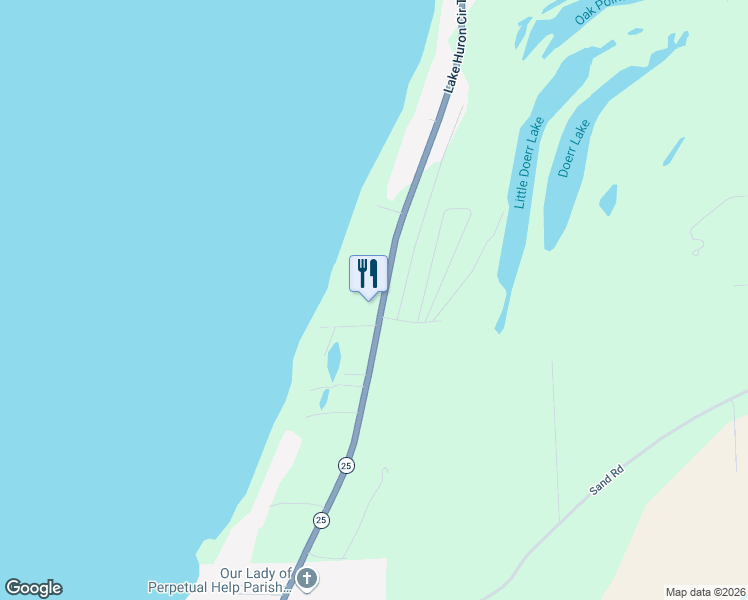 map of restaurants, bars, coffee shops, grocery stores, and more near 6024 Port Austin Road in Caseville