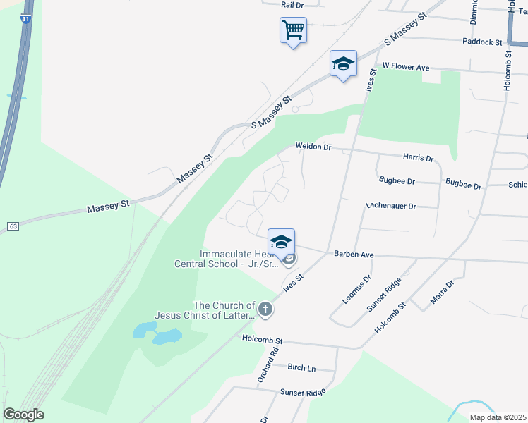 map of restaurants, bars, coffee shops, grocery stores, and more near 501 Elmore Lane in Watertown