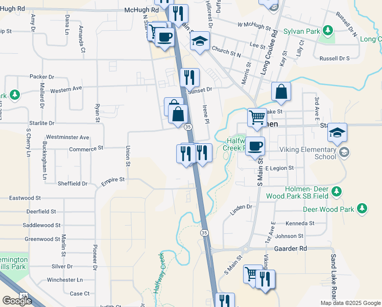 map of restaurants, bars, coffee shops, grocery stores, and more near 108 South Holmen Drive in Holmen