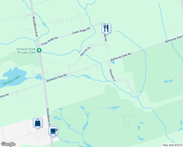 map of restaurants, bars, coffee shops, grocery stores, and more near 2471 Bethesda Road in Gormley