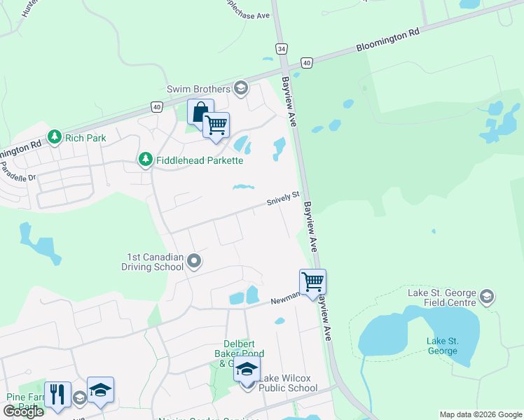 map of restaurants, bars, coffee shops, grocery stores, and more near 69 Snively Street in Richmond Hill