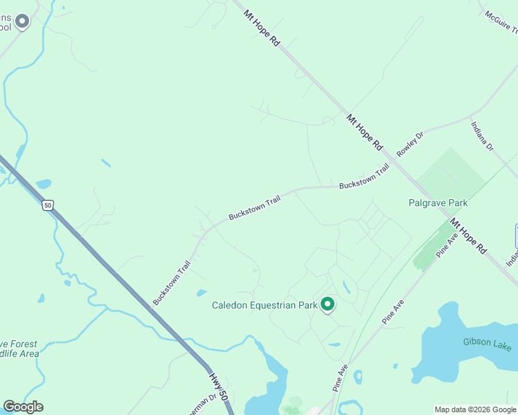 map of restaurants, bars, coffee shops, grocery stores, and more near Buckstown Trail in Caledon