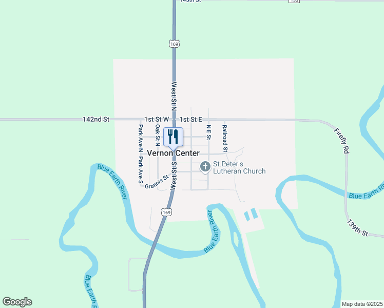 map of restaurants, bars, coffee shops, grocery stores, and more near 203 Main Street East in Vernon Center
