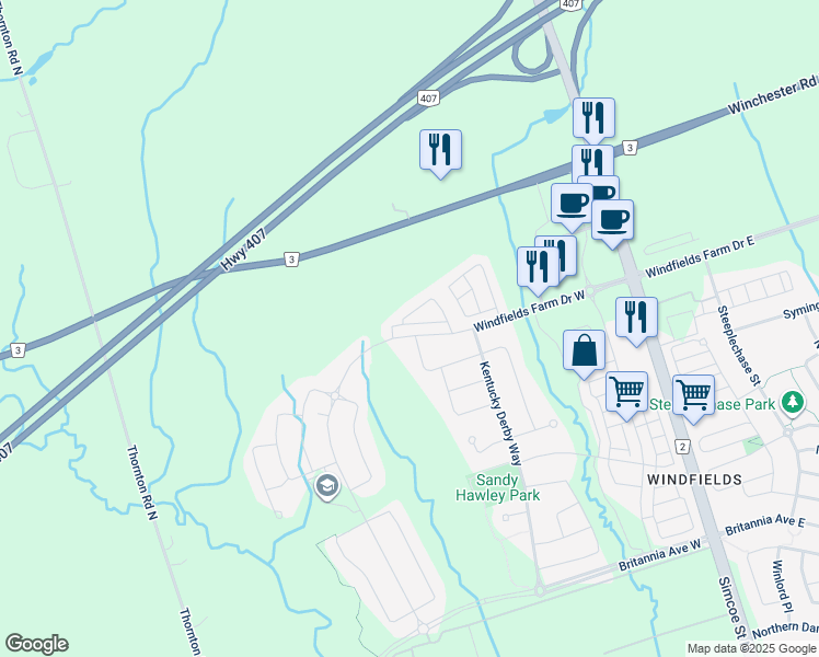 map of restaurants, bars, coffee shops, grocery stores, and more near 277 Cosgrove Drive in Oshawa