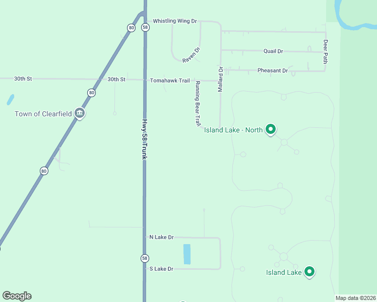 map of restaurants, bars, coffee shops, grocery stores, and more near N8768 Wisconsin 58 in New Lisbon