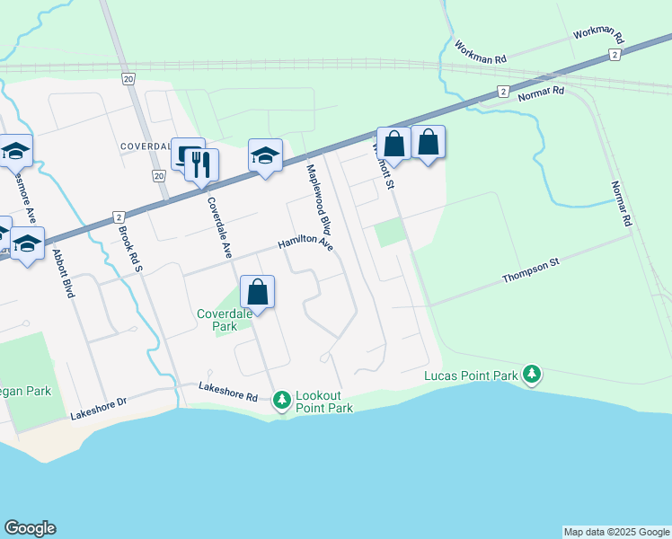 map of restaurants, bars, coffee shops, grocery stores, and more near 3 Chestnut Place in Cobourg