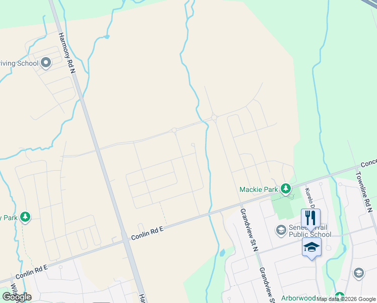 map of restaurants, bars, coffee shops, grocery stores, and more near 1272 Amherst Gate in Oshawa